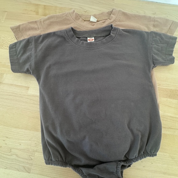 Set of 2 Solid Shirt Romper Crewneck Bubble Rompers Short Sleeve Bodysuit - Picture 4 of 5